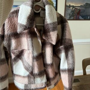 Greylin Mauve and Brown Plaid Wool-Blend Pea Coat